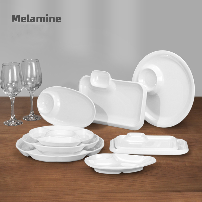 Melamine Serving Tray Dumpling Plate with Dipping Saucer Dessert Snacks Compartment Plate