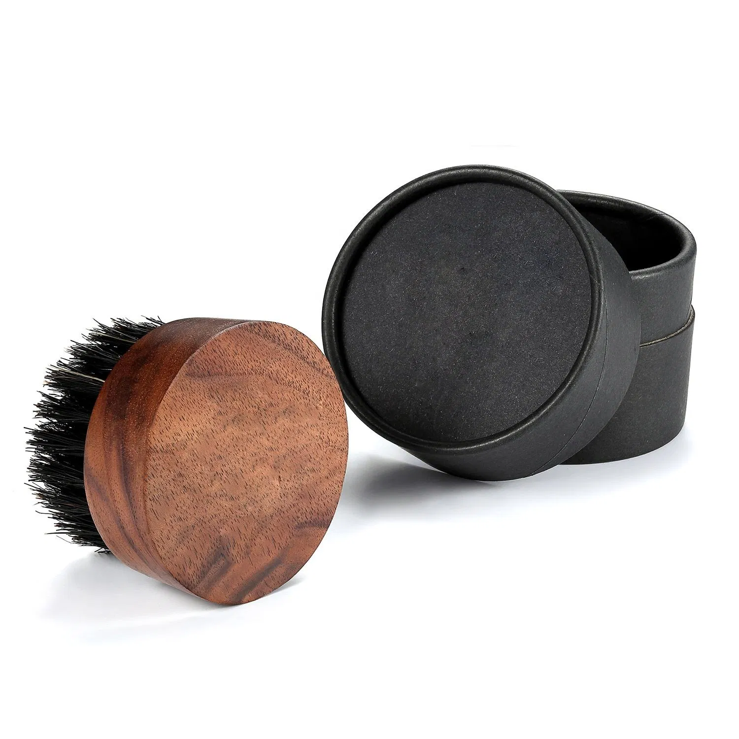 Beard Brush Boar Bristle Round Black Wood Men's Grooming Brush