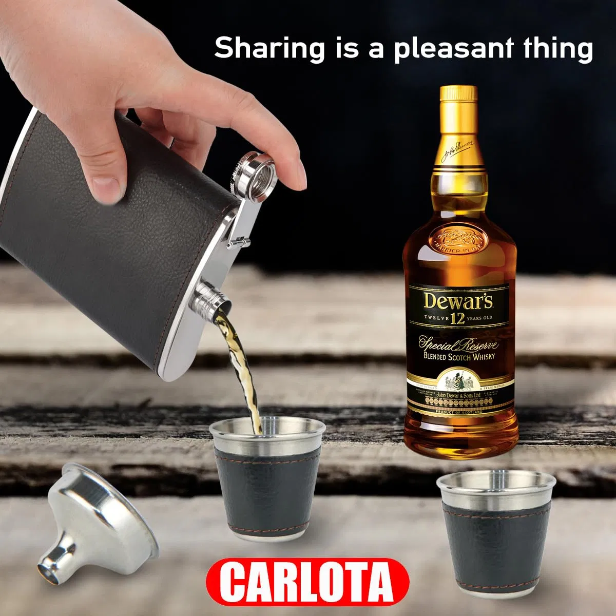 8oz Black Flagon and Funnel 304 Stainless Steel Leather Hip Flask Set