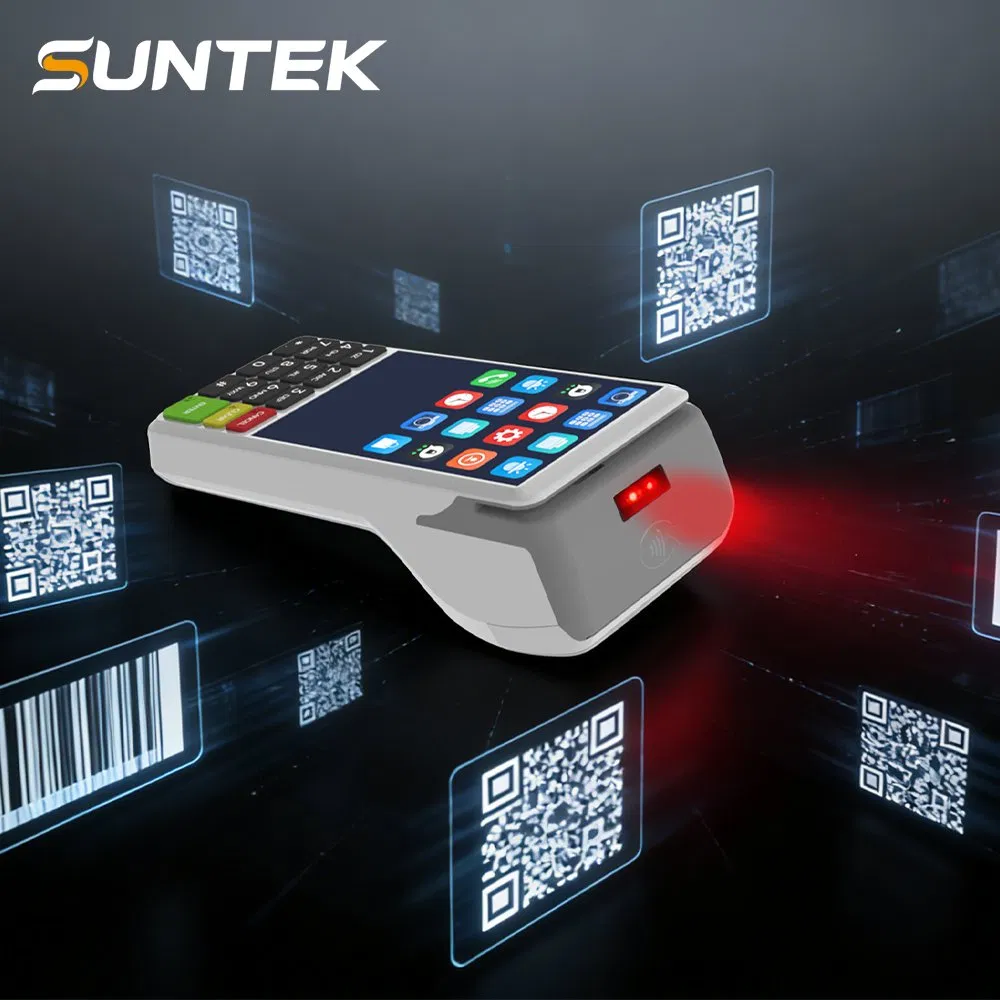 Sm4 Android 14 Tablet POS Device with 4" Touch Display NFC Reader Qr Code Barcode Scanner Printer Suntek POS Terminal