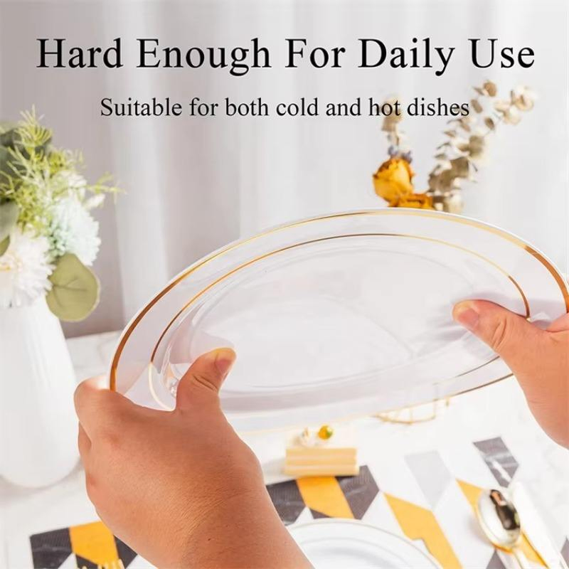 7.5 Inch Disposable Saladdessert Plates White Gold Rim Premium Hard Disposable Plastic Dishes Charger Plates Dinnerware Sets