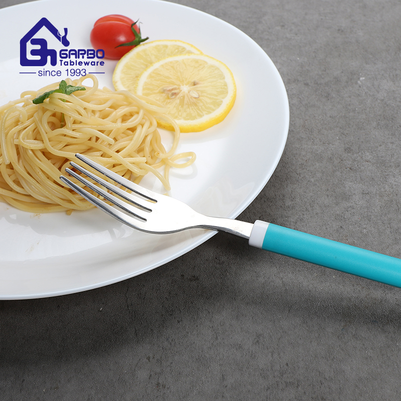 Affordable Stainless Steel Dinner Forks Set with Blue Plastic Handles Flatware Kitchen Tools
