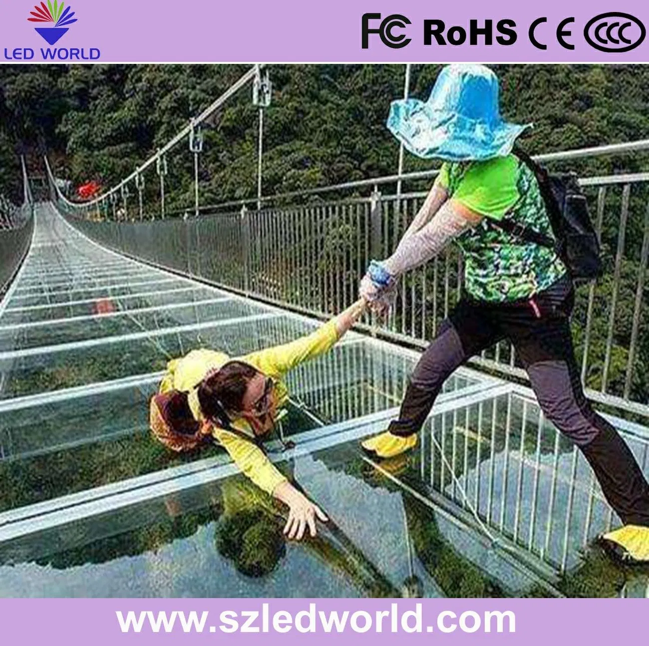 People Create Interactive The Illusion of Broken Glass Bridges Floor LED Display Screen