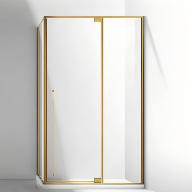 Custom Luxury Pivot Square Tempered Glass Gold Bathroom Frame Shower Door