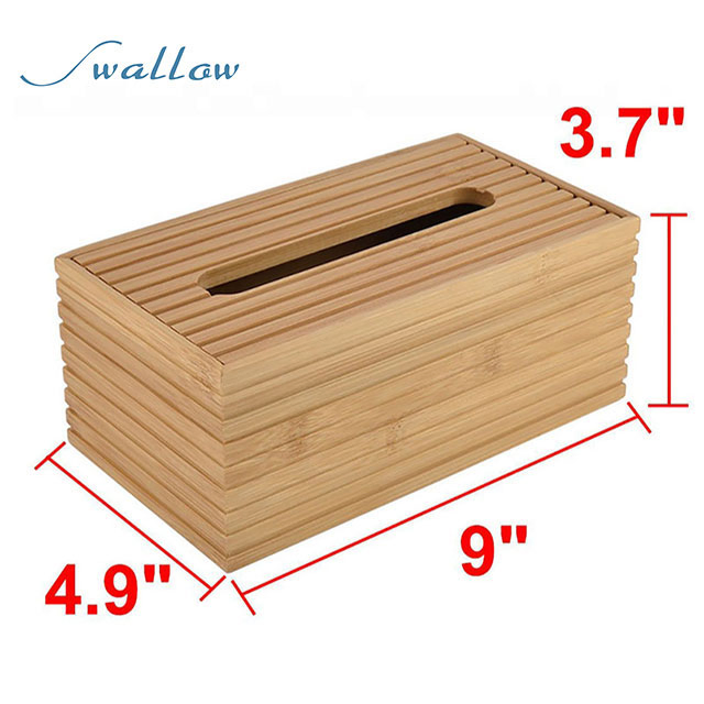 Eco Friendly Pull Dispenser Holder Wooden Bamboo Rectangular Tissue Box Cover for Bathroom, Office Desk & Car
