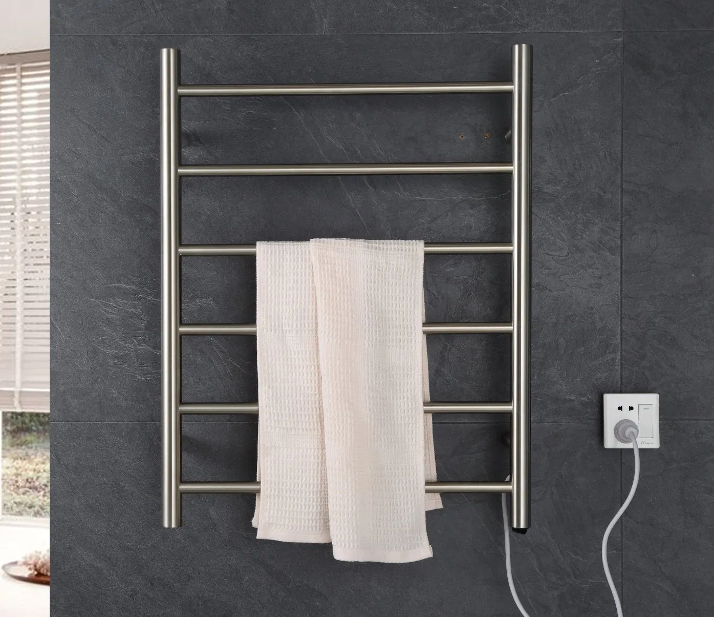 Round Tube Ladder Style Brushed Hot Water Heated Stainless Steel Electric Towel Rail