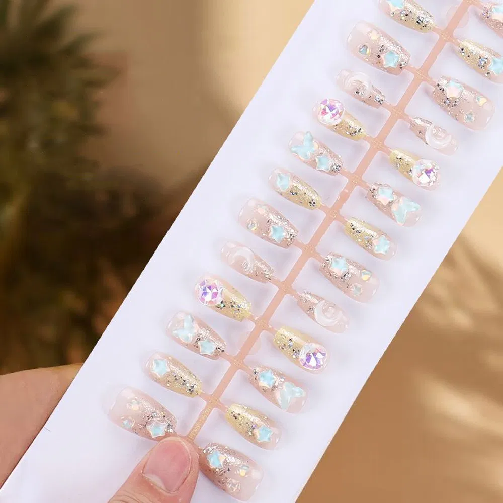 Luxury Artificial Nail Reusable Handmade Custom Thick Acrylic Fake Press on False Nails with Jelly Glue