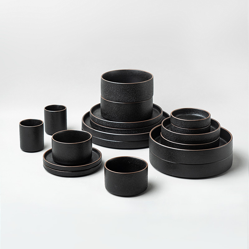 Nordic Dinner Tableware Black Ceramic Round Soup Rice Salad Bowl