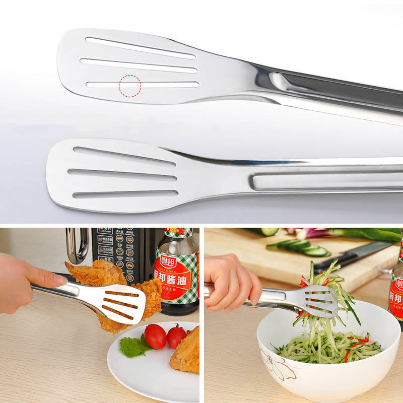 Stainless Steel Food Tongs with Anti-Heat Slotted Design for Easy Draining