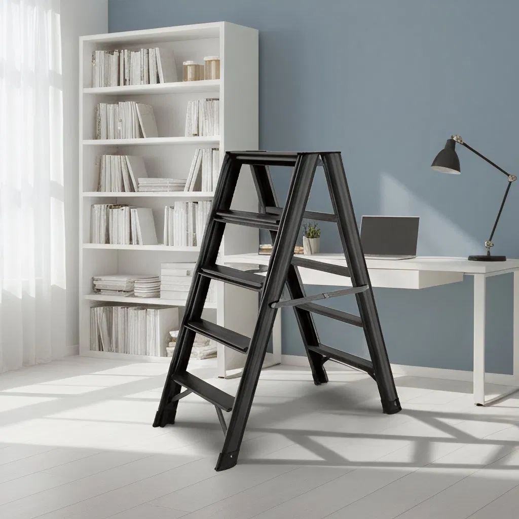 Thickened Rustproof Folding Drying Ladder Sturdy Load Bearing Balcony Telescopic Ladder