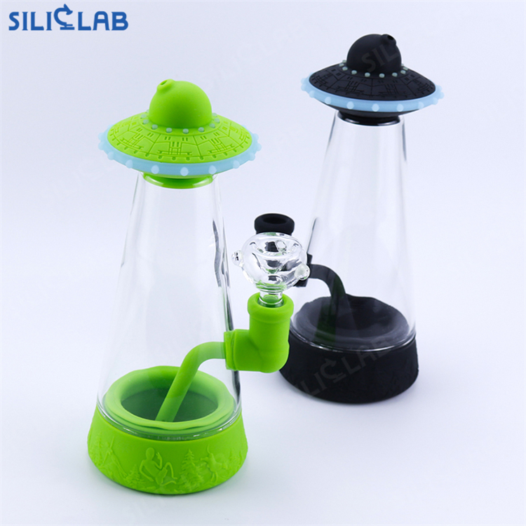 Cone Cylinder Glass Bubbler Smoking Pipe UFO Style Silicone Smoking Mouthpiece Glass Water Pipes