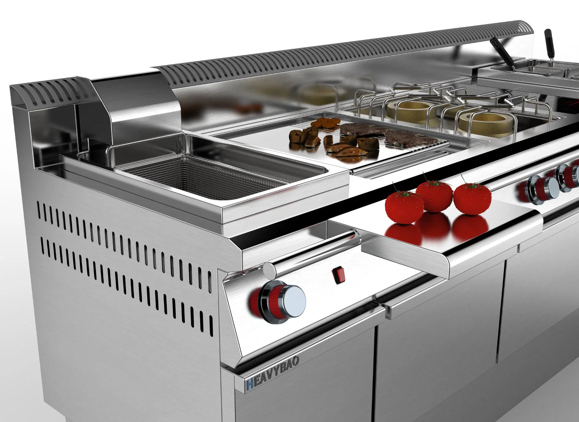 Heavybao Professional 4 Burner Gas Cooker Combination Combi Steamer Oven for Commercial Hotel Restaurant Catering Cooking