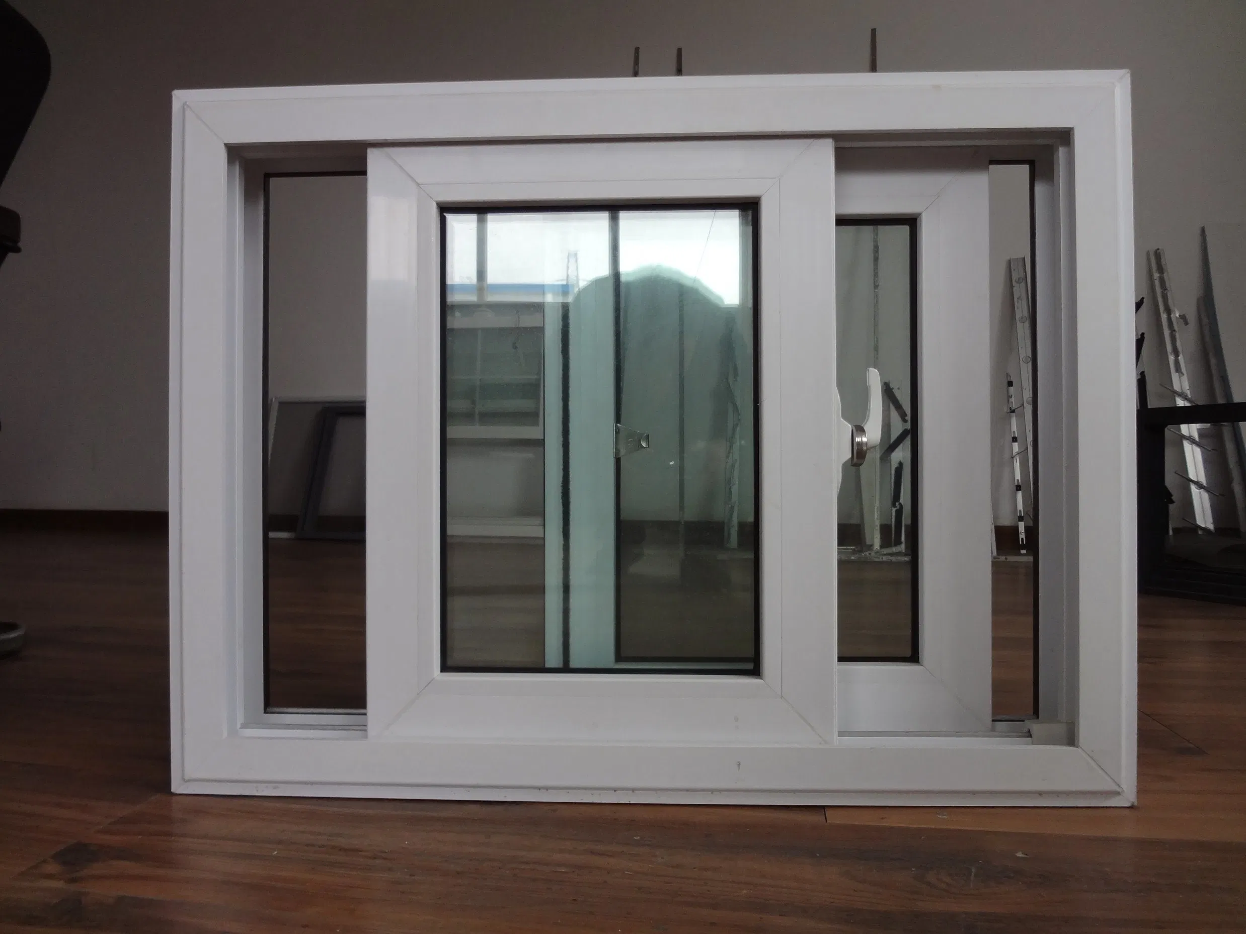 Interior Double Leaf U PVC Sliding Window with Corss Bar Decoration