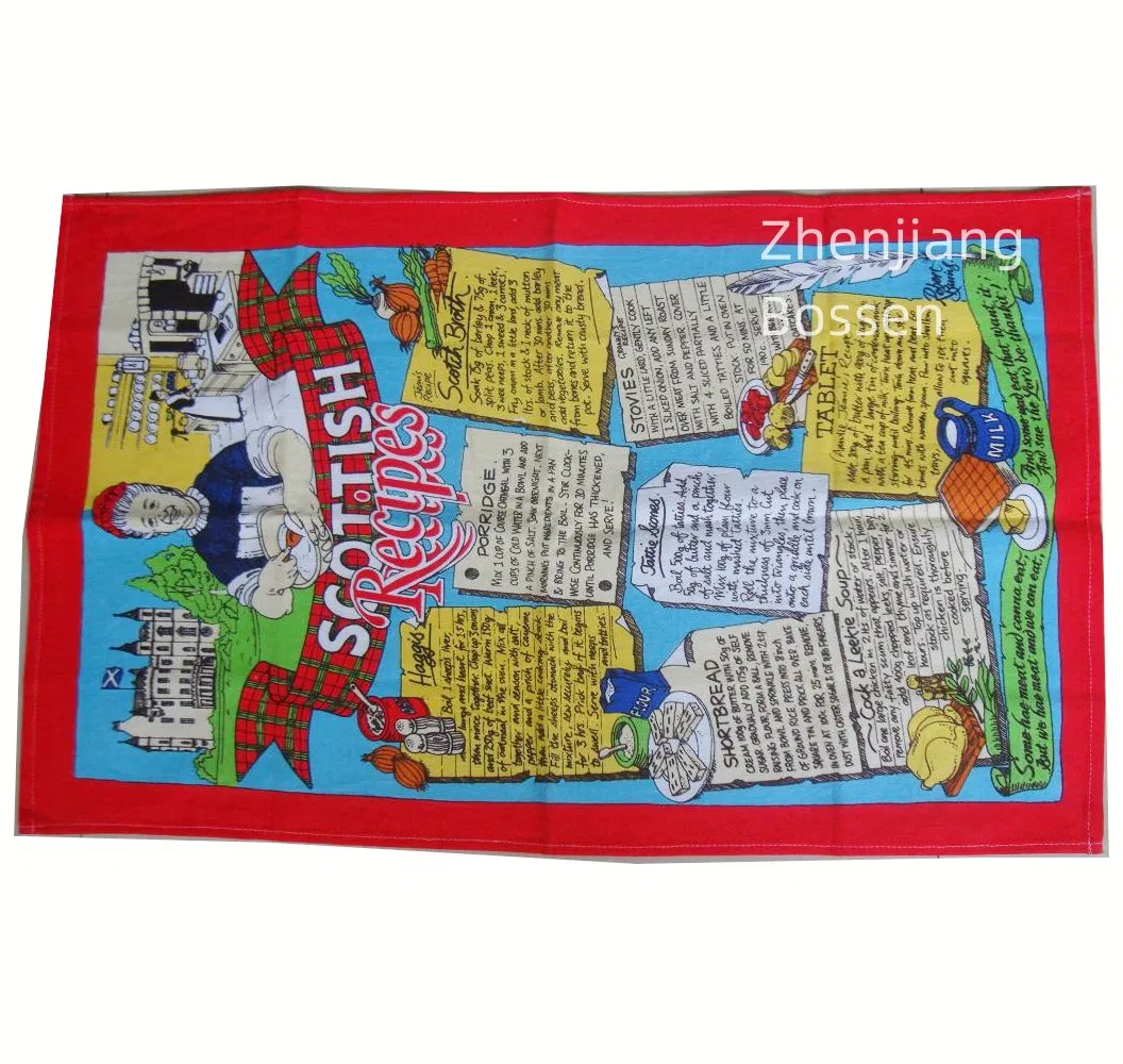 OEM Custom Logo Printed Promotional Cotton Linen Kitchen Dish Cloth Tea Towel Dish Towel
