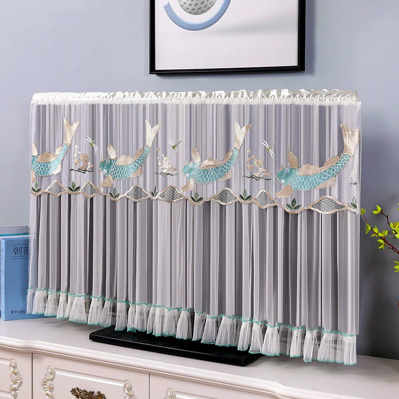 Lace Fabric Monitor Screen Home Decorations TV Protector with Elastic TV Dust Cover