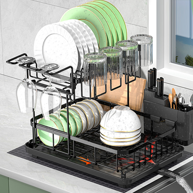 Factory Price Stainless Steel Dish Drainer 2 Tier Kitchen Plate Dish Rack Drainer