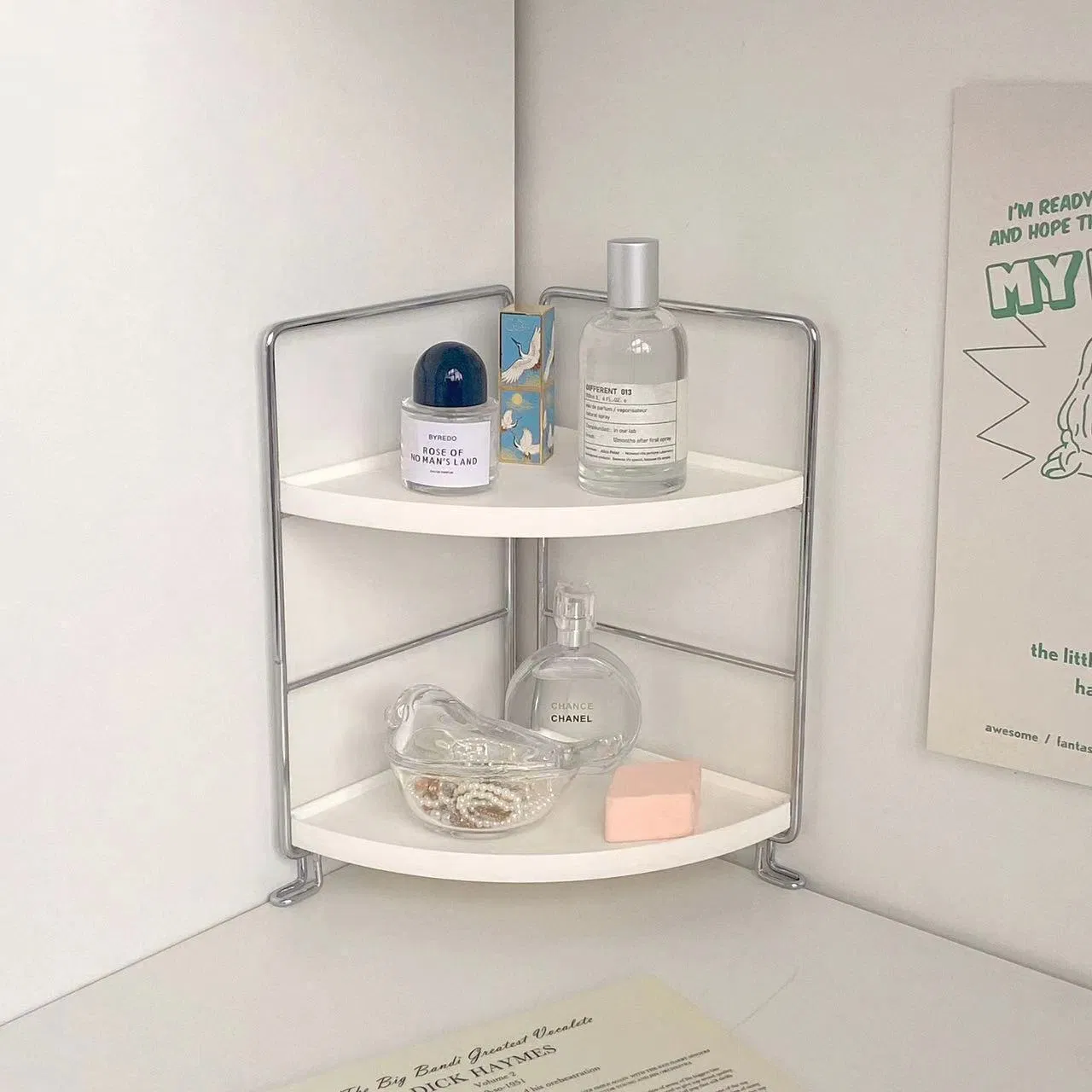 2-Tier Bathroom Counter Organizer Vanity Storage Corner Skincare Organizers