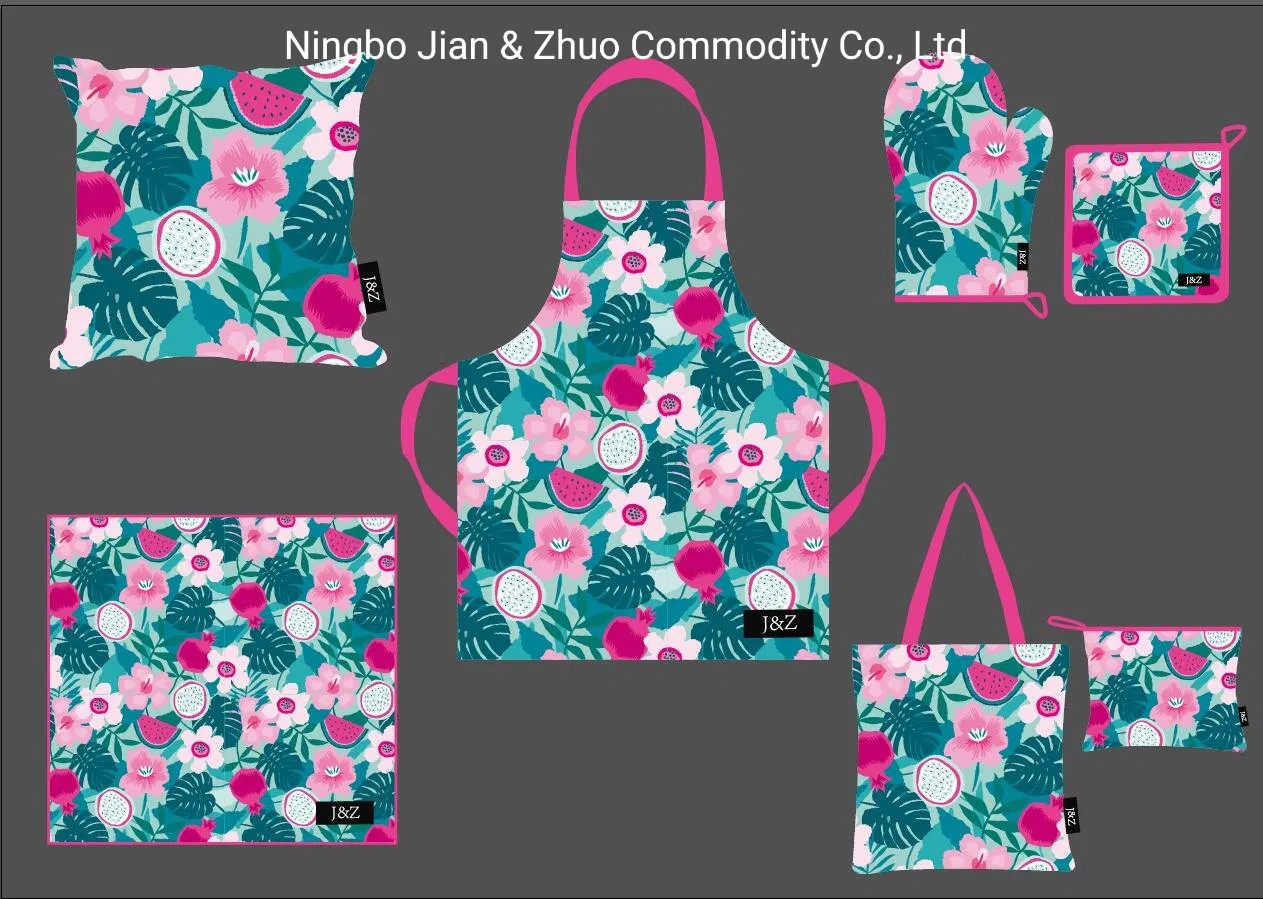Custom Digital Printed Green Leaves and Flowers Cotton or Polyester Household Textiles Kitchen Textile Accessories