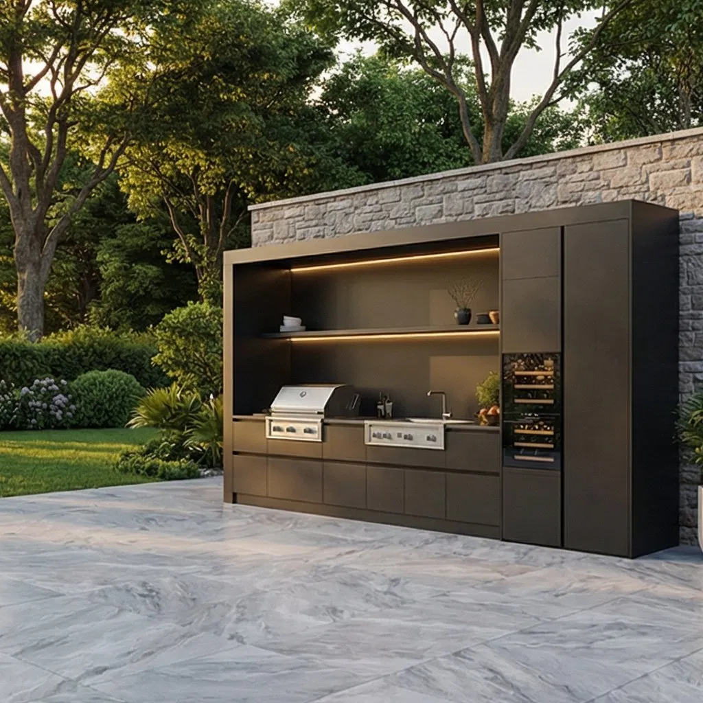 Modern Style Outdoor Kitchen Cabinet with Built-in Burner