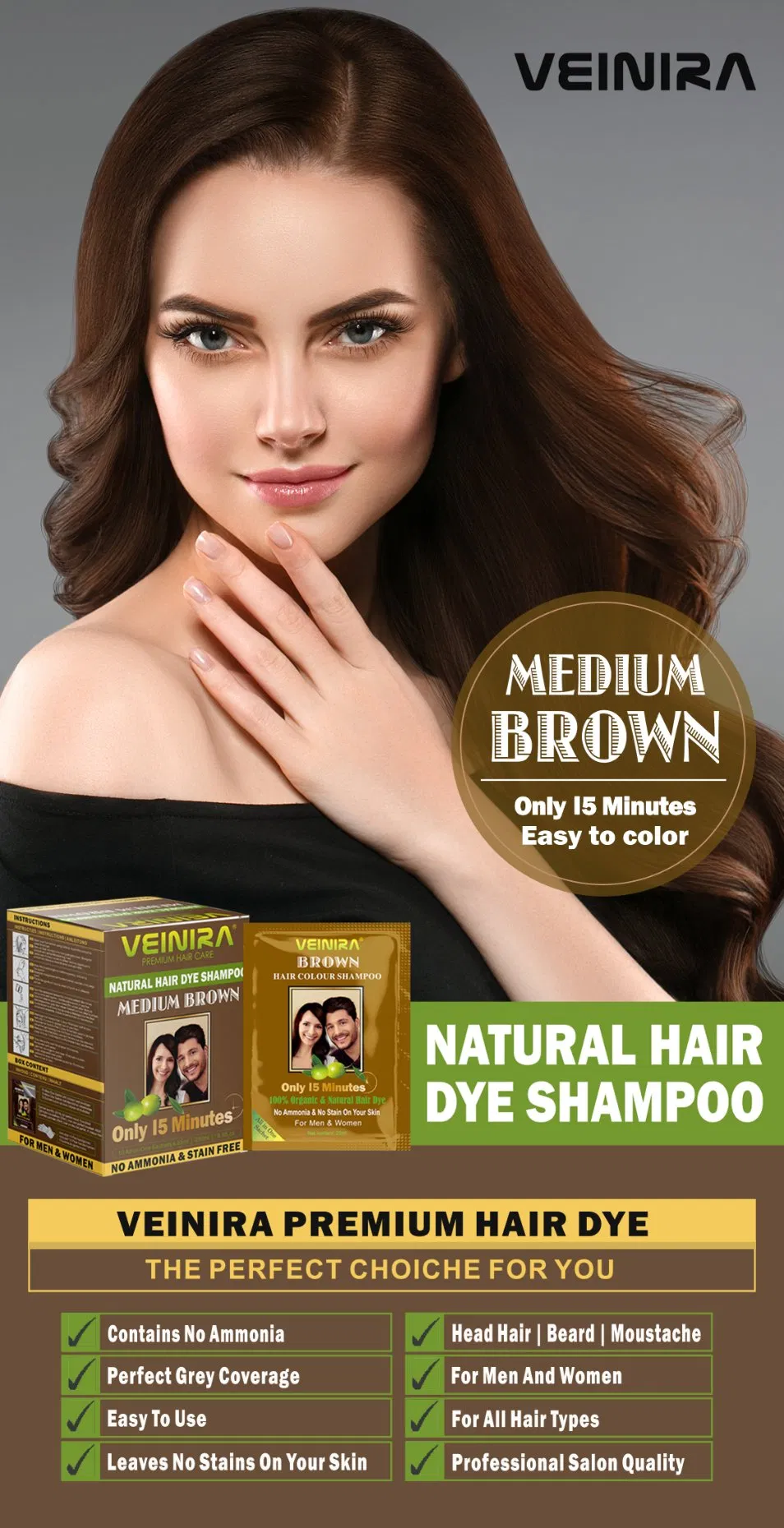 Veinira Tinturas De Cabelo Convenient and Quick Black Brown Hair Color Shampoo Productos Para EL Cabello