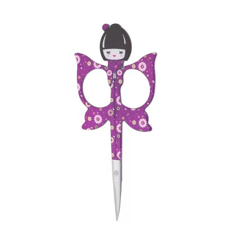 Factory Direct Cartoon Butterfly Stainless Steel Eyebrow Trimming Tip Beauty Scissors