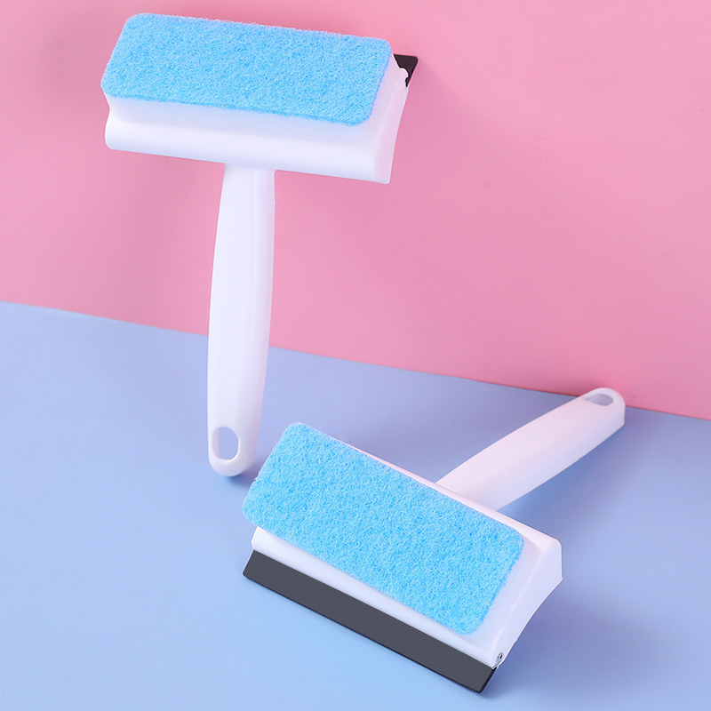 Silicone Head Bathroom Glass Scraper Floor Squeegee Clean Scraper Wiper for Window Cleaning Tool with Sponge