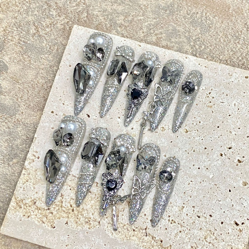 Purely Handmade Wearable Nails Full-Diamond Flash Nail Art Patches