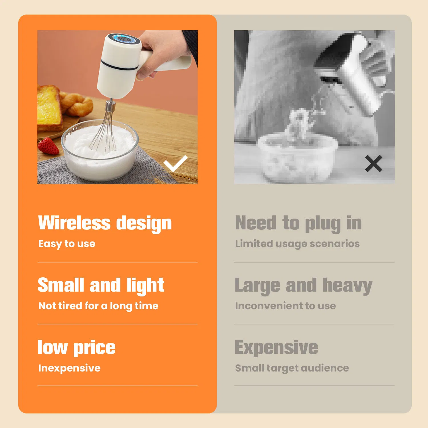 Мини-венчик электрический для кухни, перезаряжаемый