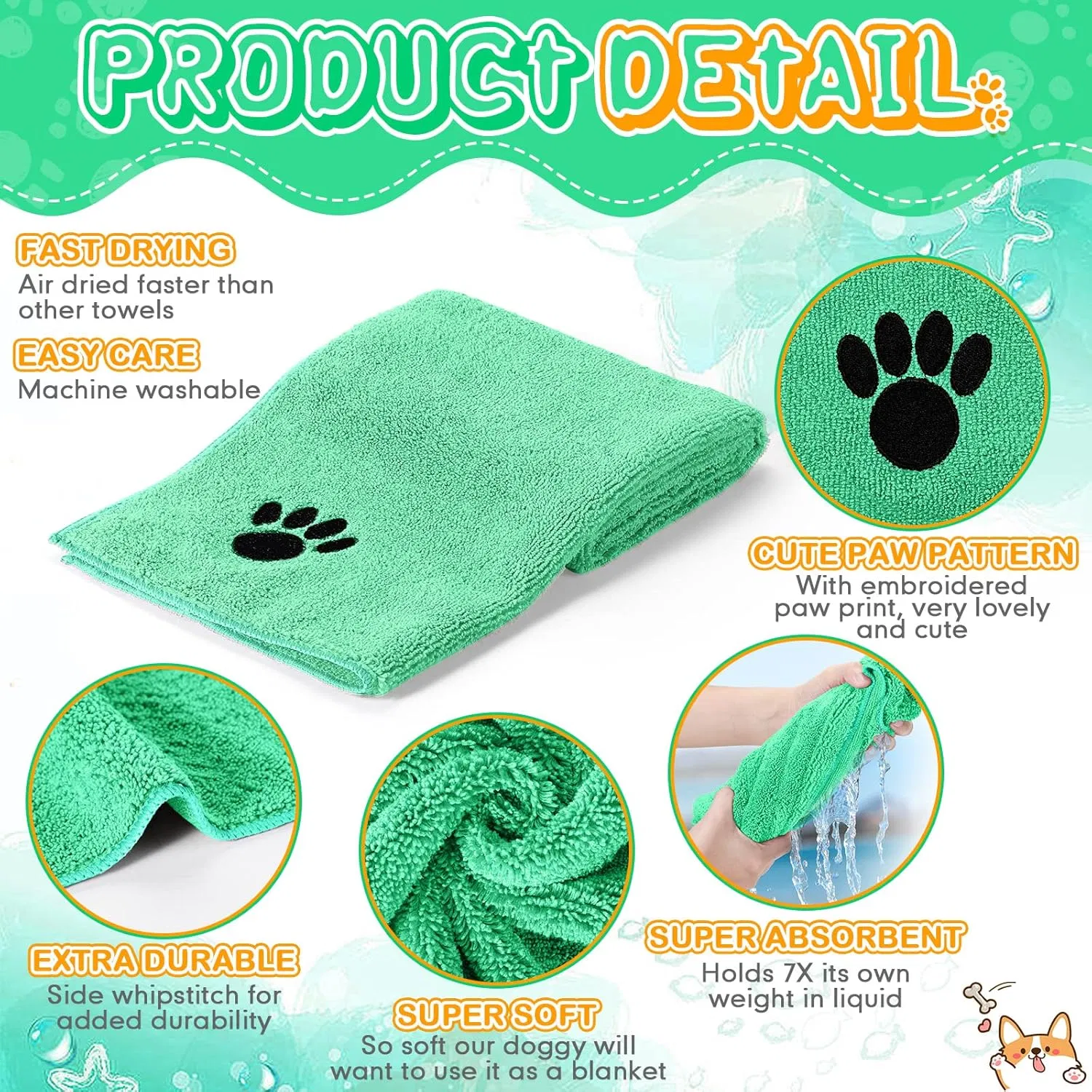 Customized Large Soft Super Absorbent Microfiber Grooming Quick Drying Pet Dog Towel Bath