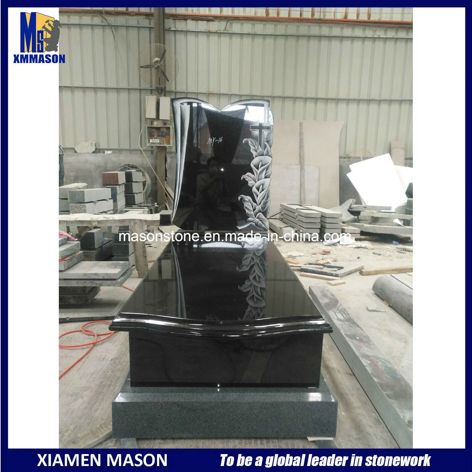 Modern Black Tombstone Design with Carving for Sale
