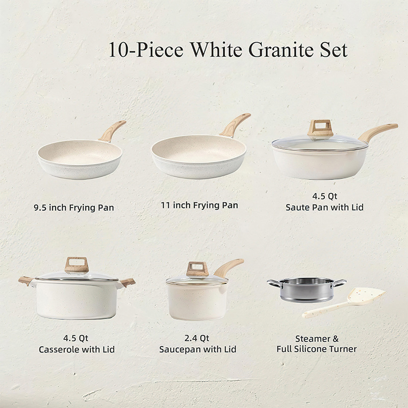 11 Piece Set Granite Cookware Non Stick Frying Pan Soup Pot, for Indutction Gas Stove