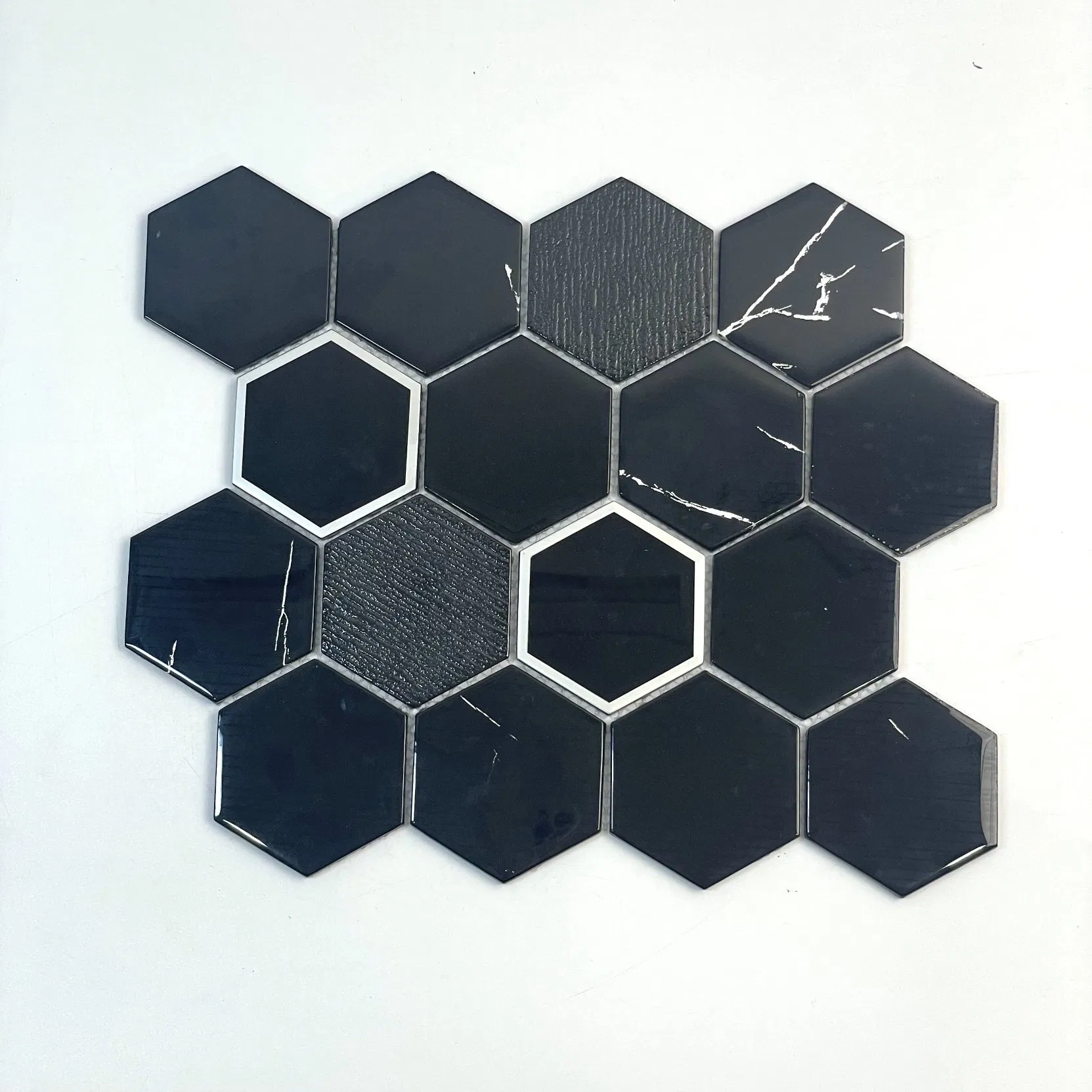 Popular Design Hexagon Electroplated Blend Glass Mosaic Backsplash Kitchen Tiles for Home Decoration