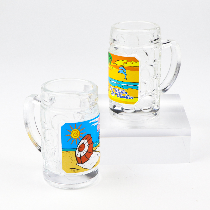 Wholesale Customized Printing Logo Souvenir Beer Mug Shot Glass with Handle
