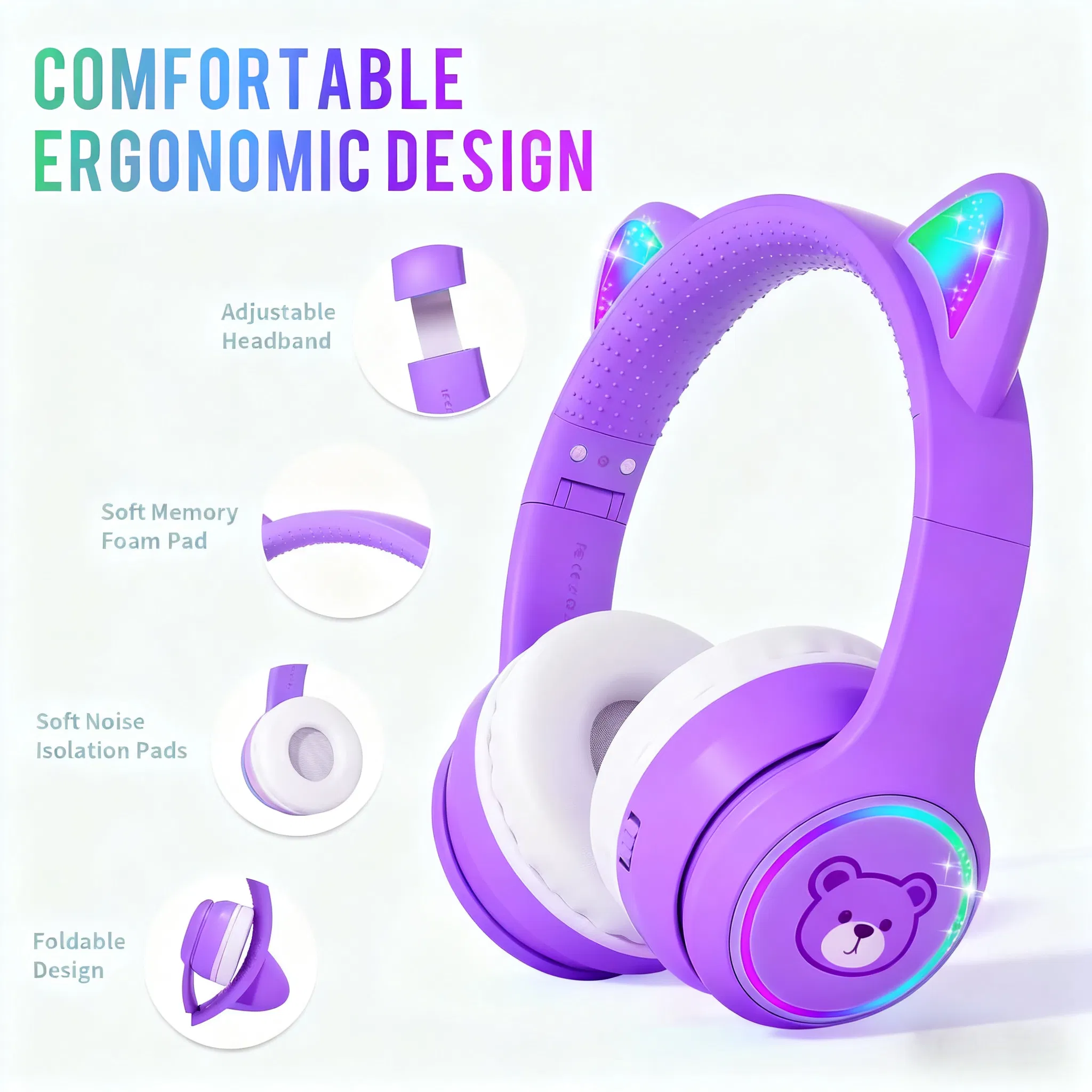 Durable Wireless Kids Headphones with Microphone and Volume Control