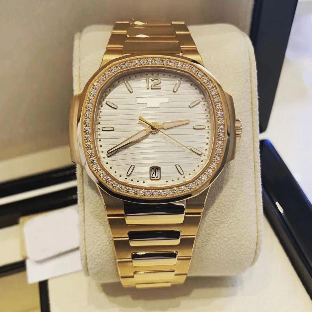 Luxury Nautilus Men's Watch: Rose Gold Case with Stainless Steel Bracelet Brown Dial with Horizontal Grain Pattern Date Display Automatic Mechanical Watch