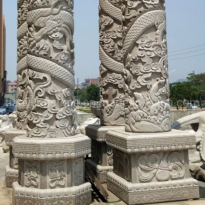 Granite Buddhist Temple Dragon Pillar Designs