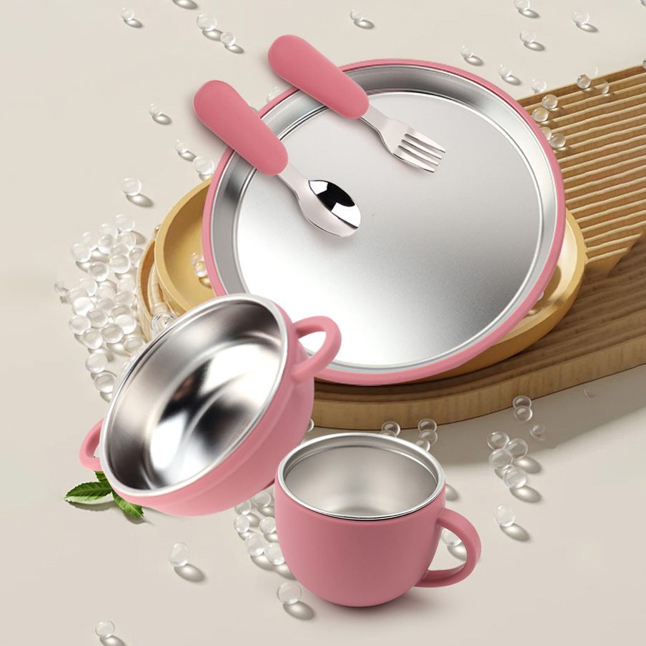 Stainless Steel Baby Bowls with Removable Silicone Shell Anti Scald Container for Food Feeding, Dishwasher Safe