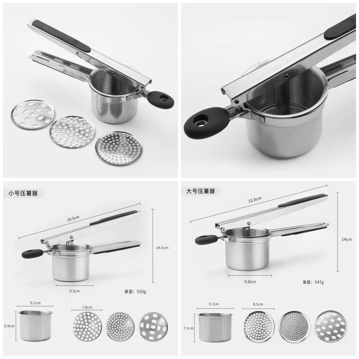 Stainless Steel Masher Potato Ricer with 3 Ricing Discs Vegetable Chopper