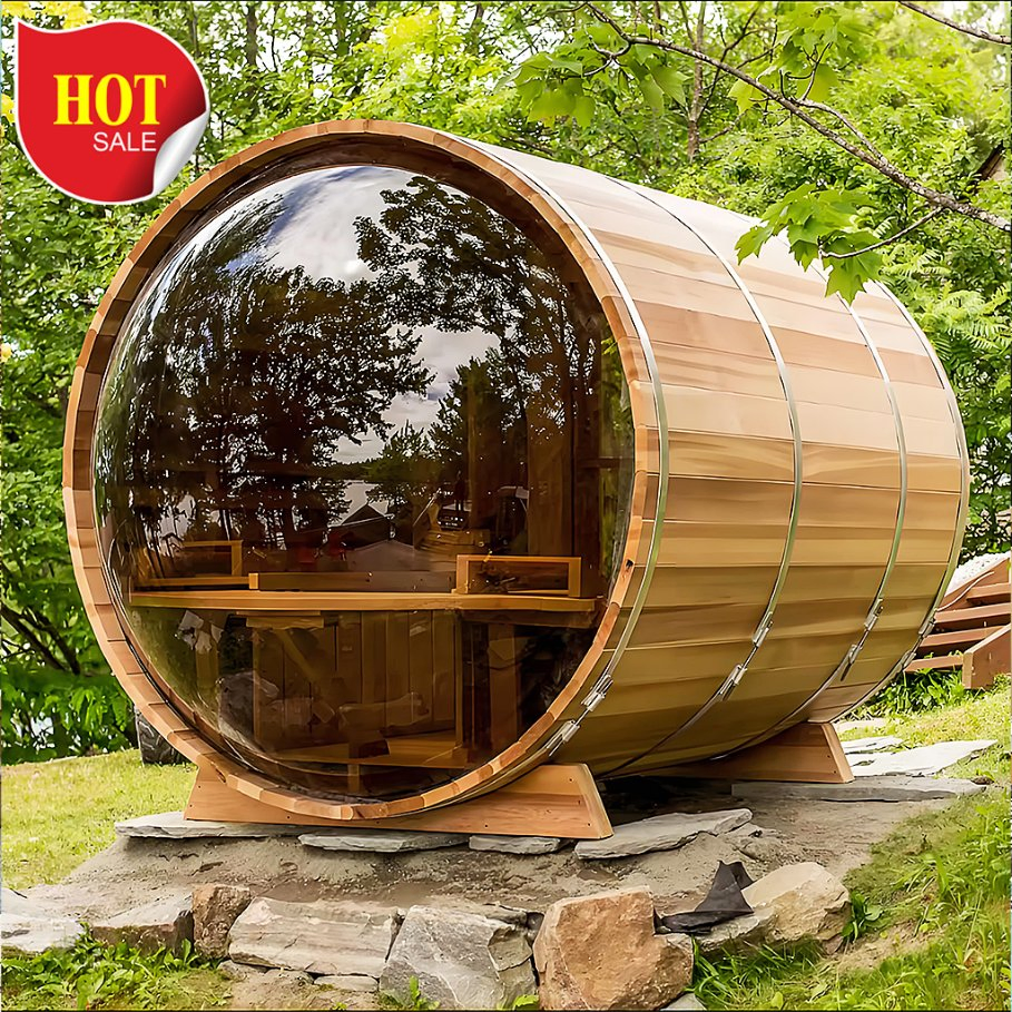 Outdoor Traditional Wood Sauna Barrel Wet Steam Sauna Room with Heater Stove