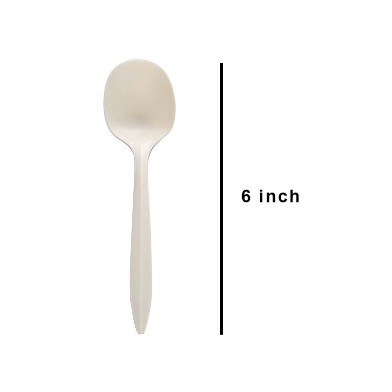 Party Tools Disposbale Cutlery Set Compostable Natural Biodegradble 6" Cornstarch Soup Spoon