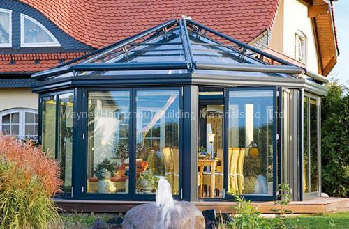 Green Aluminum Aluminium Glass Conservatory Sunroom Solarium House for SPA Winter Garden House Home Gym Easy Installation Good Service China to European Market