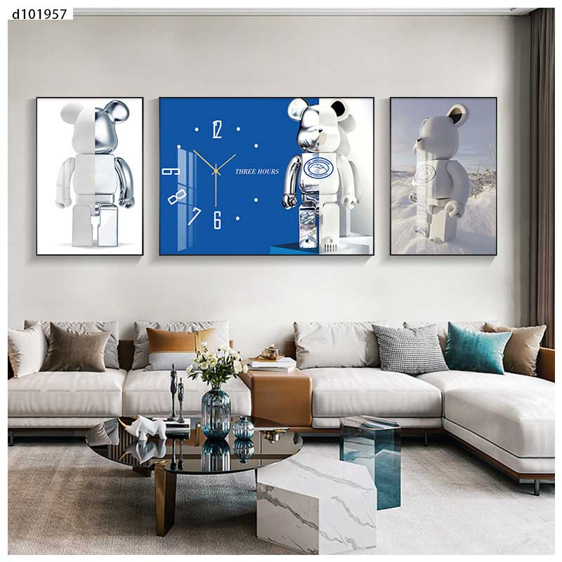 3 Pieces Set Crystal Porcelain Painting Wall Clock Art Painting Clock for Home Decor