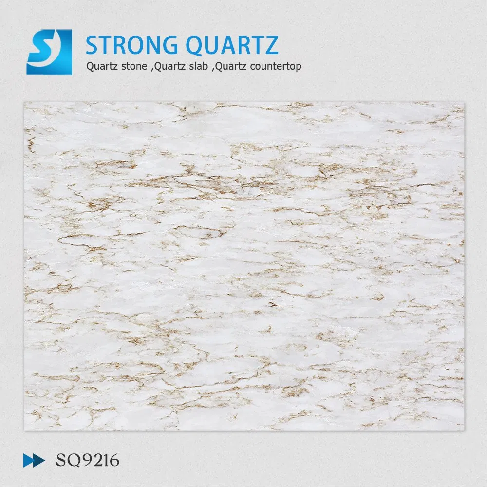 New Design Artificial Quartz Stone with Gold Veins Calacatta for Kitchen Countertop