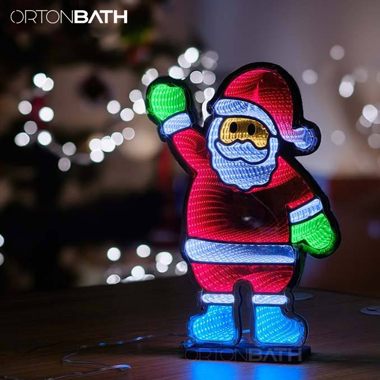 ORTONBATH Infinity Mirror Light USB Powered Santa Claus Seasonal Holiday Decor LED Christmas Decoration 3D LED Infinity Light