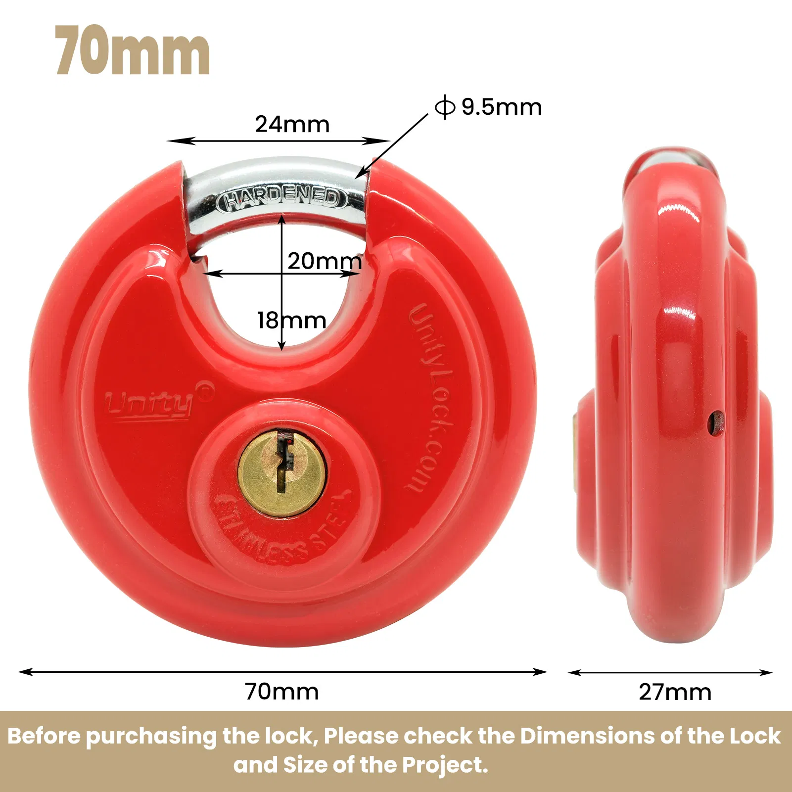 Stainless Steel Disc Padlock in Red Keyed Alike Self Storage Management Lock