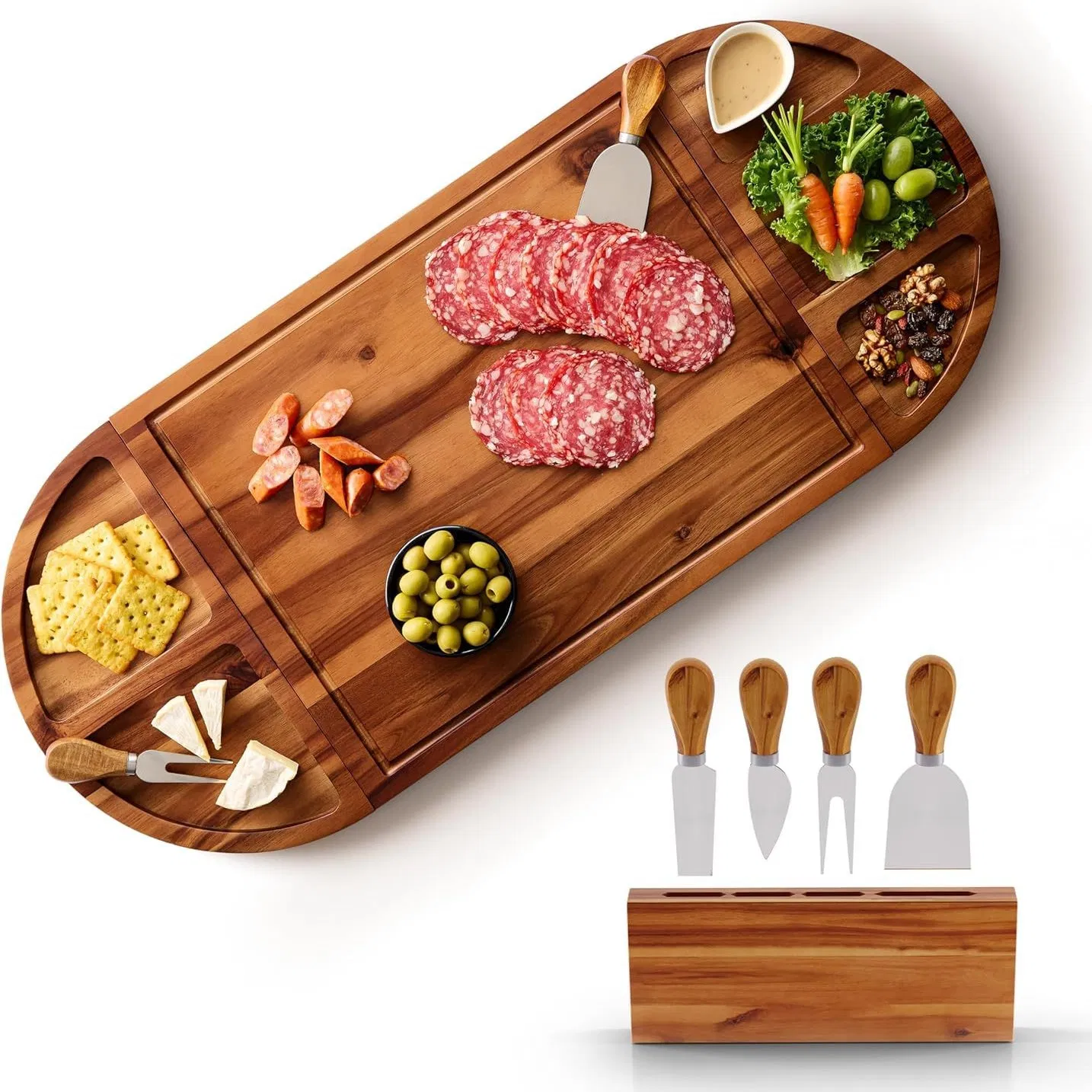 Expandable Bamboo Cheese Board with Hidden Drawer Storage