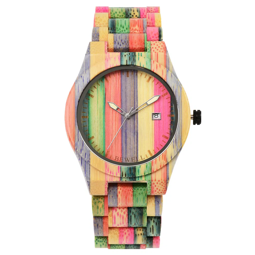 Fashion Design Men Wrist Watches Mix Colors Bamboo Case and Band Men Wooden Watch