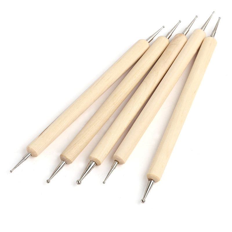 Nail Art Tip Dotting Pen Wooden Handle Nail Tool Set