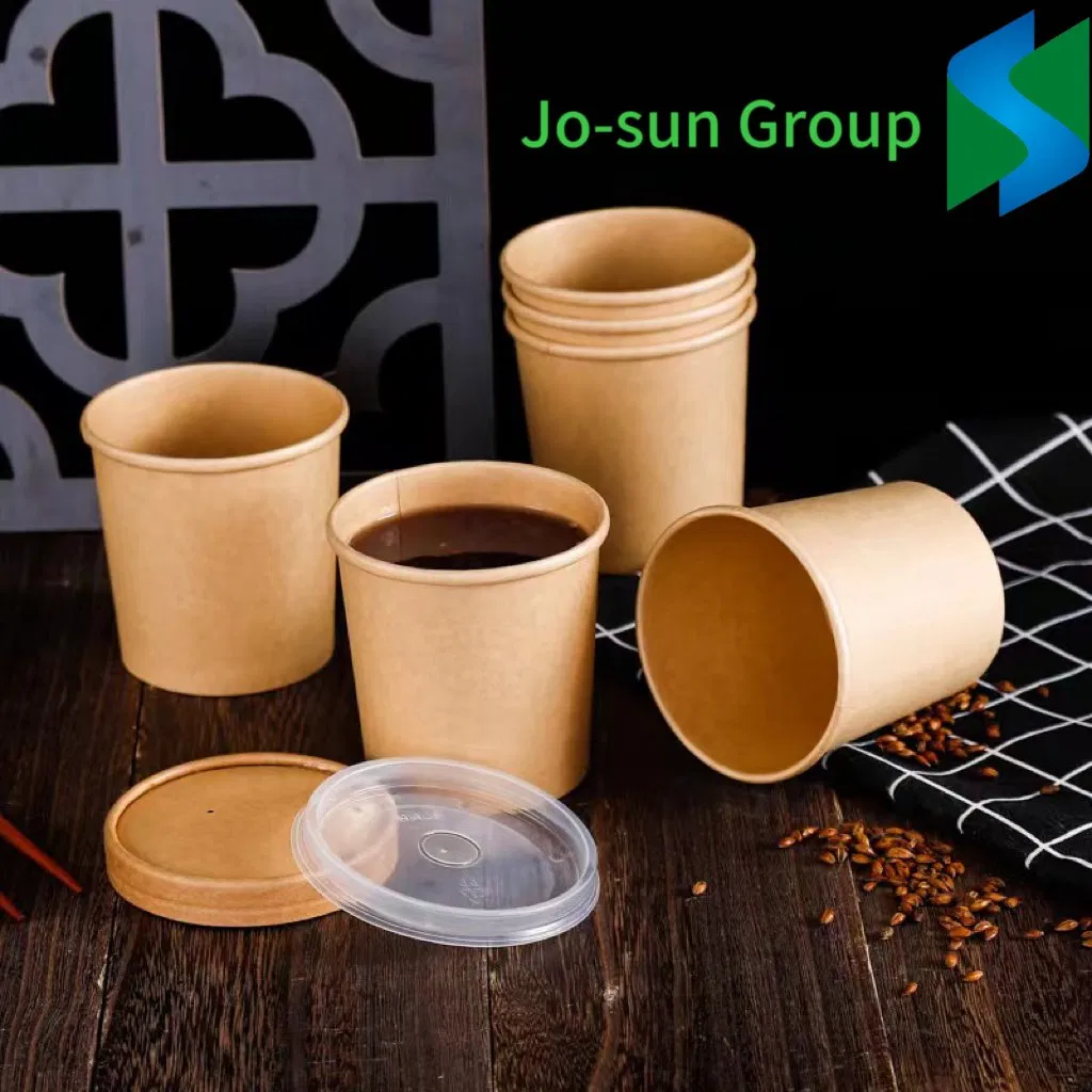 Jo-Sun Disposable Kraft Paper Soup Cup with Paper Lid Lunch Packing Takeout Food Packaging Bucket