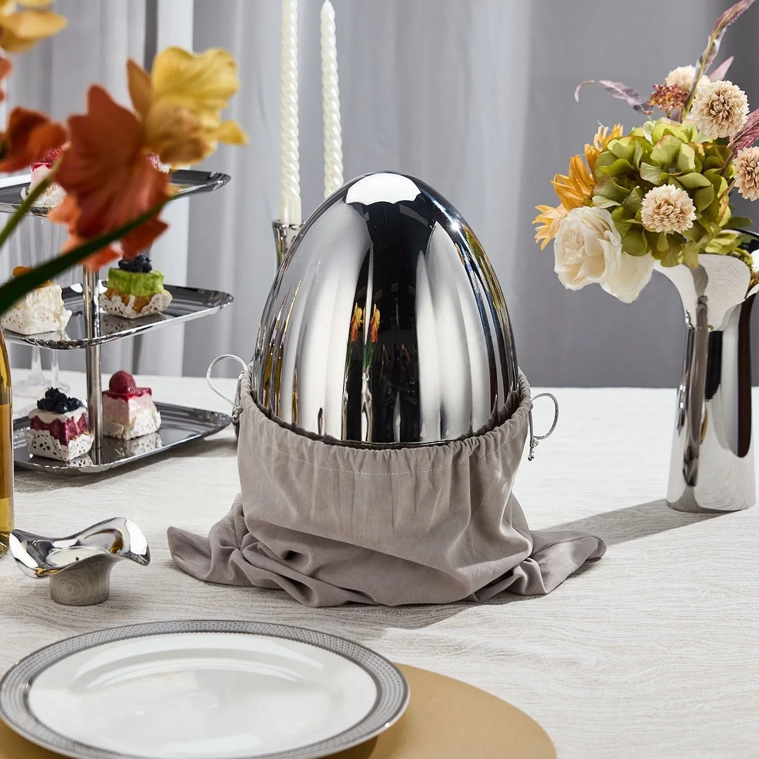 24-Piece Silver Egg-Shaped Tableware Stainless Steel Flatware Set Wholesale Cutlery Set